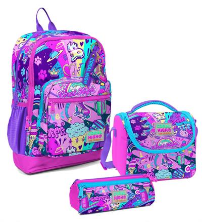 Coral High Kız Çocuk Üçlü İlkokul Okul Çanta Seti - Grafiti
