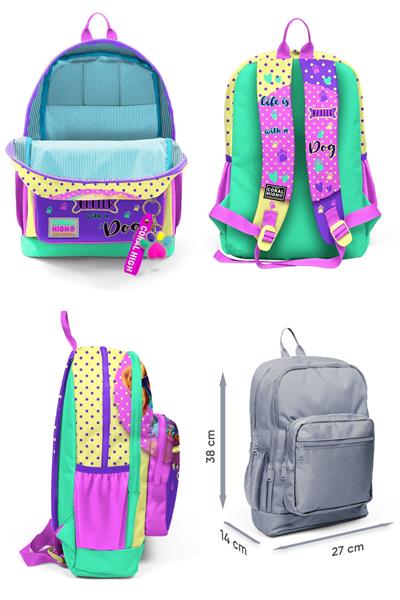 Coral High Kız Çocuk Üçlü İlkokul Okul Çanta Seti - Sarı Pembe Sevimli Köpek