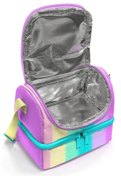 Coral High Kız Çocuk Yeşil Pembe Sarı Çizgi Desenli İki Katlı Okul Beslenme Çantası 37214