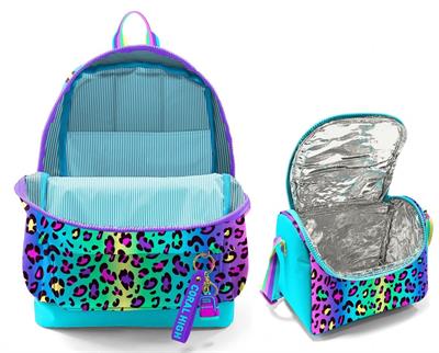 Coral High Kız Çocuklar İçin Dayanıklı İkili İlk Okul Çanta Seti  - Yeşil Mor Leopar