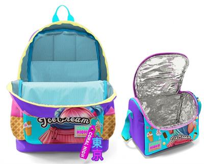 Coral High Kız Çocuklar İçin Dayanıklı İkili İlk Okul Çanta Seti  - Lila Turkuaz Dondurmalı Kız