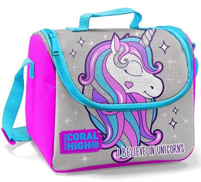 Coral High Kız Gri Unicorn Okul Sırt Çantası ve Beslenme Çantası
