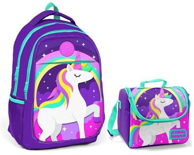 Coral High Kız Mavi Unicorn Okul Sırt Çantası ve Beslenme Çantası