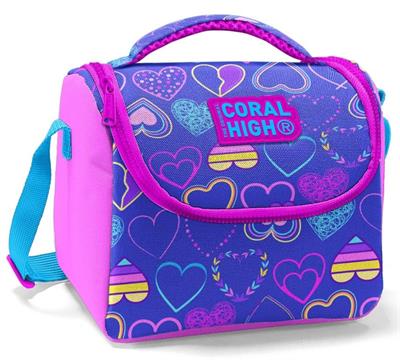 Coral High Kız Pembe Lavanta Kalpli Okul Beslenme Çantası - Thermo Yalıtımlı