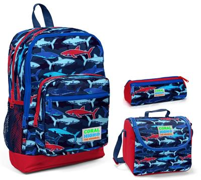 Coral High Köpekbalığı Baskılı Erkek Çocuk 3lü İlkokul Çanta Seti