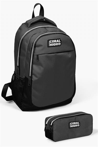 Coral High Koyu Gri Siyah 2li Okul Çanta Seti - Erkek Çocuk