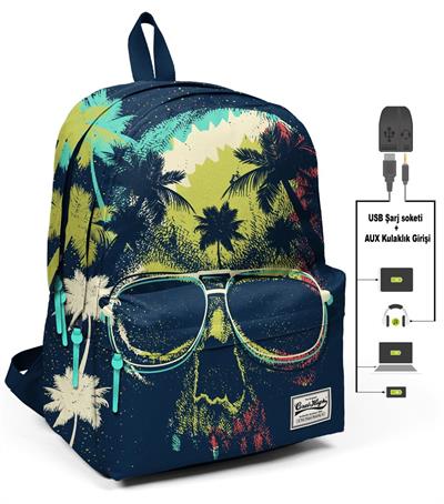 Coral High Kuru Kafa Baskılı İlkokul ve Günlük Sırt Çantası USB AUX Soketli