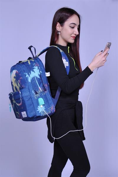 Coral High Kuru Kafa Baskılı İlkokul ve Günlük Sırt Çantası USB AUX Soketli