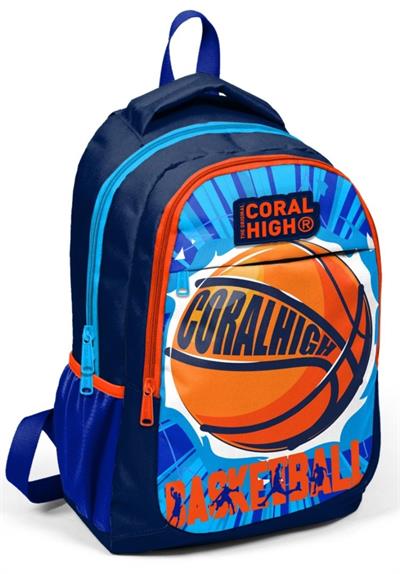 Coral High Lacivert Basketbol Desenli İlkokul ve Ortaokul Sırt Çantası Üç Bölmeli