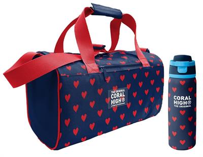 Coral High Lacivert Kırmızı Kalp Desenli Kız Çocuk Spor Çantası ve 800 ml Çelik Matara Seti 27547