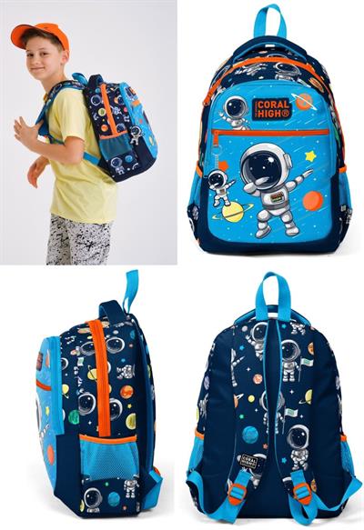 Coral High Lacivert Mavi Astronot İlkokul Okul Sırt ve Beslenme Çantası Seti - Erkek Çocuk