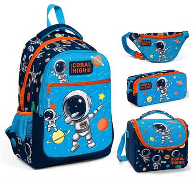 Coral High Lacivert Mavi Astronot Üçlü Okul Çantası ve Bel Çantası Seti - Erkek Çocuk