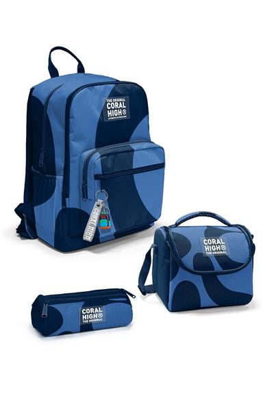 Coral High Lacivert Mavi Desenli 3lü Okul Çanta Seti SET0123688 - Erkek