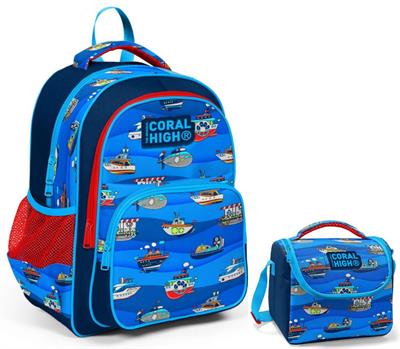 Coral High Lacivert Mavi Gemiler Erkek Çocuk İlkokul Çantası ve Beslenme Çantası Seti