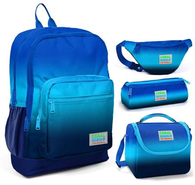 Coral High Lacivert Mavi Gradyan Üçlü Okul Çantası ve Bel Çantası Seti