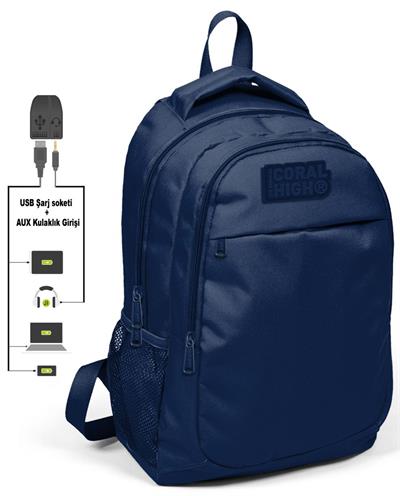 Coral High Lacivert Okul ve Beslenme Çantası - Erkek Çocuk  - USB Soketli