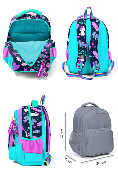 Coral High Lacivert Pembe Kedili Desenli Kız Çocuk Beşli Okul Çanta Seti - İlkokul ve Ortaokul İçin Uygun