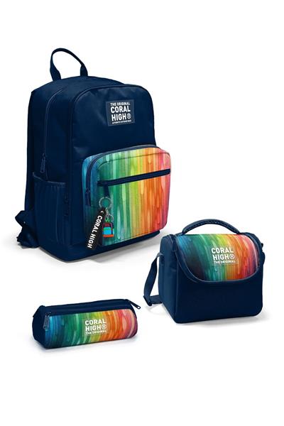 Coral High Lacivert Renkli Çizgili 3lü Okul Çanta Seti SET0123690 - Erkek