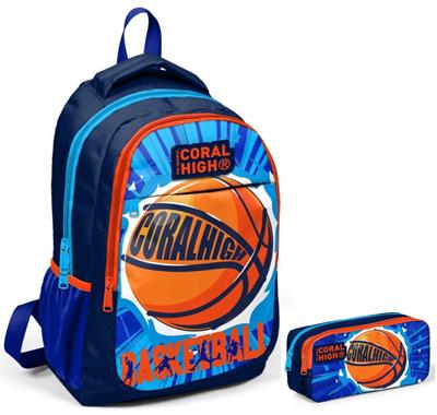 Coral High Lacivert Turuncu Basketbol İlkokul Sırt Çantası ve Kalemlik Seti - Erkek Çocuk