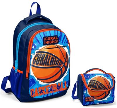 Coral High Lacivert Turuncu Basketbol Okul Sırt ve Beslenme Çantası Seti - Erkek Çocuk