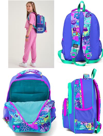 Coral High Lavanta Grafiti Kız Çocuk Beşli Okul ve Günlük Çanta Seti