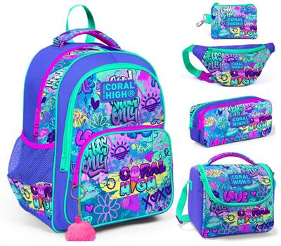 Coral High Lavanta Grafiti Kız Çocuk Beşli Okul ve Günlük Çanta Seti