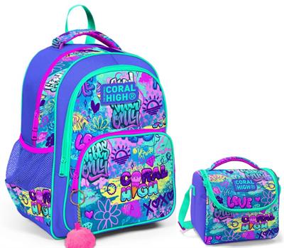 Coral High Lavanta Grafiti Kız Çocuk İlkokul Çantası ve Beslenme Çantası Seti