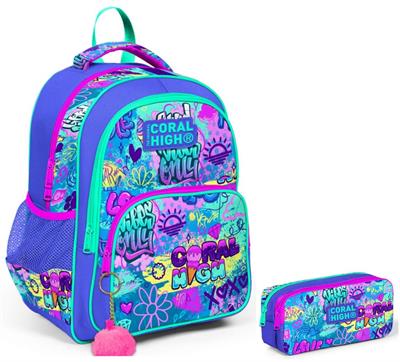 Coral High Lavanta Grafiti Kız Çocuk İlkokul Sırt Çantası ve Kalemlik Seti