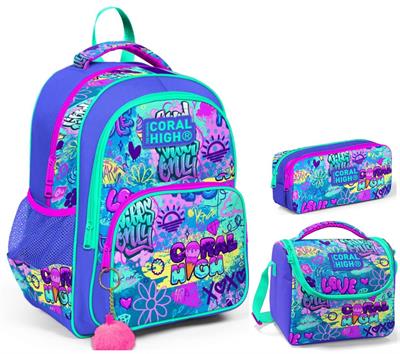 Coral High Lavanta Grafiti Kız Çocuk Üçlü İlkokul Okul Çanta Seti