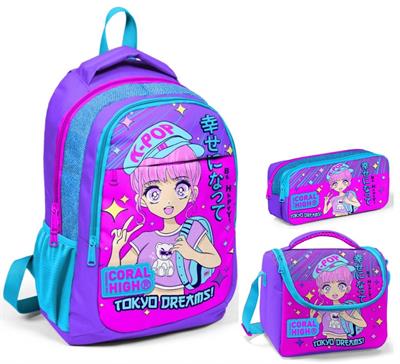 Coral High Lavanta K-Pop Üçlü İlkokul Okul Çanta Seti - Kız Çocuk