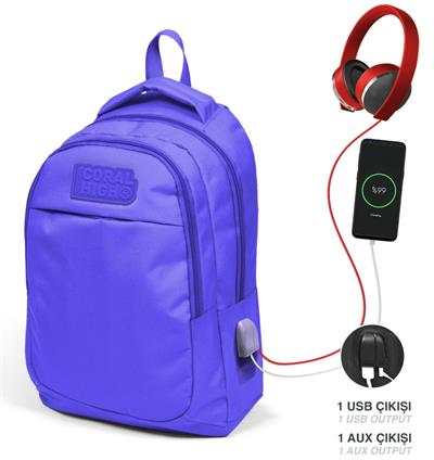 Coral High Lavanta Kız Çocuk USB Çıkışlı İlkokul ve Ortaokul Sırt Çantası
