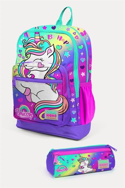 Coral High Lavanta Su Yeşili Unicorn Desenli 2li Okul Çanta Seti - Kız Çocuk