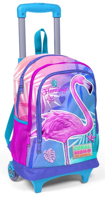 Coral High Mavi Flamingo Kız Çocuk Çekçek Çanta Seti - Işıklı Tekerlekler