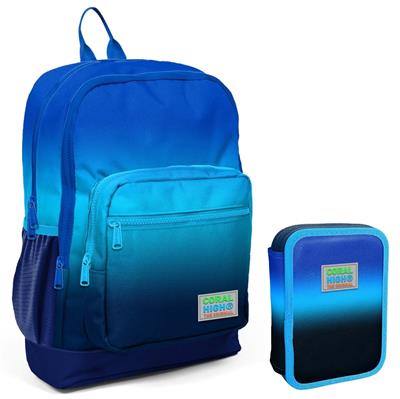 Coral High Mavi Lacivert Renk Geçişli Erkek Çocuk Okul Çantası ve Organizer Kalemlik Seti 23745 11152