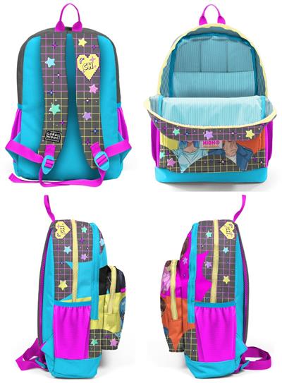 Coral High Mavi Pembe Anime Okul Sırt ve Beslenme Çantası Seti