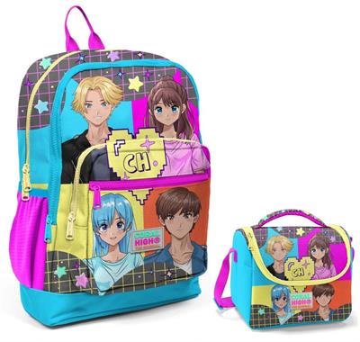 Coral High Mavi Pembe Anime Okul Sırt ve Beslenme Çantası Seti