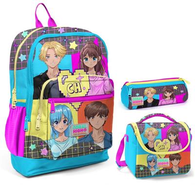 Coral High Mavi Pembe Anime Üçlü İlkokul Okul Çanta Seti - Kız Çocuk