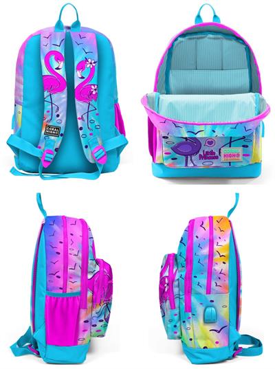 Coral High Mavi Pembe Flamingo İlkokul ve Günlük Sırt Çantası - Kız Çocuk - USB Soketli