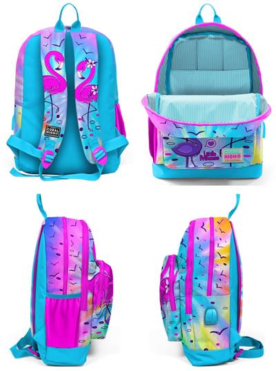 Coral High Mavi Pembe Flamingo USB Soketli Okul Çantası ve Kalemlik Seti - Kız Çocuk