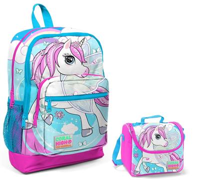Coral High Mavi Unicorn Baskılı İlkokul Çantası ve Beslenme Seti - Kız Çocuk