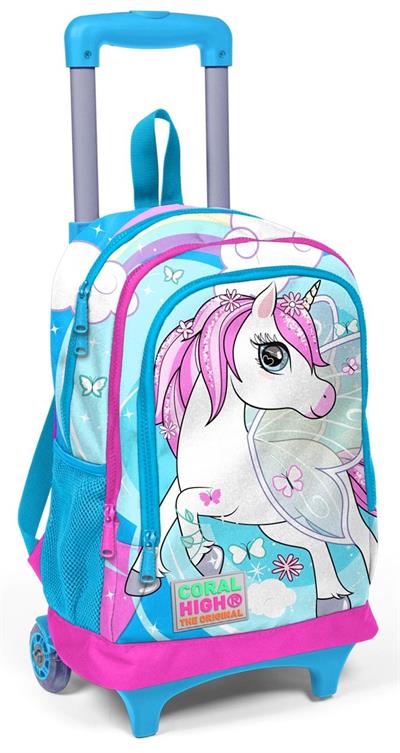 Coral High Mavi Unicorn Kız Çocuk Çekçek Çanta Seti - Işıklı Tekerlekler