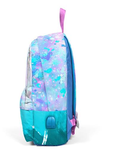 Coral High Mavi Yeşil Unicorn Desenli Sırt Çantası - Okul ve Günlük - USB+AUX Soketli - Kız