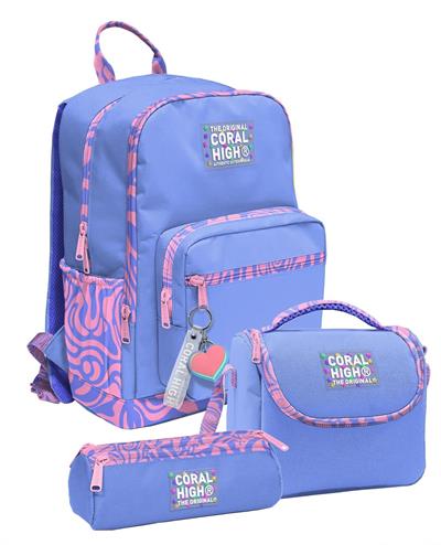 Coral High Mor Dalga Desenli Kız Çocuk İlkokul ve Ortaokul Üçlü Okul Çanta Seti SETYGN33227A