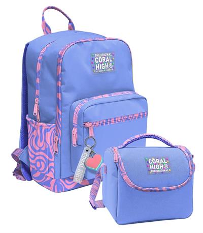 Coral High Mor Dalga Desenli (Kız Çocuk) Okul Sırt ve Beslenme Çantası Seti - SETYGN33227B