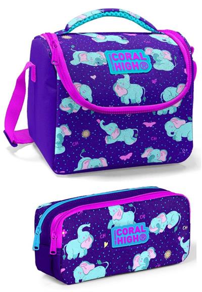 Coral High Mor Fil Kız Çocuk Beslenme Çantası Seti