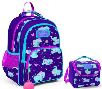 Coral High Mor Fil Kız Çocuk İlkokul Çantası ve Beslenme Çantası Seti
