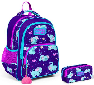 Coral High Mor Fil Kız Çocuk İlkokul Sırt Çantası ve Kalemlik Seti