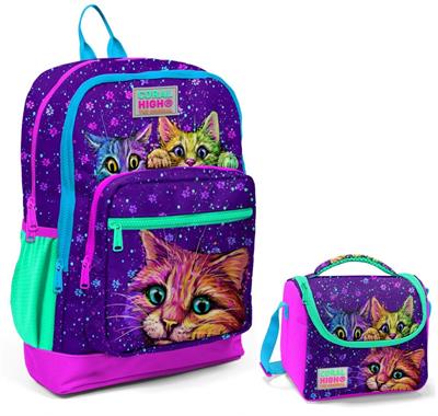 Coral High Mor Kedi Okul Sırt ve Beslenme Çantası Seti - Kız