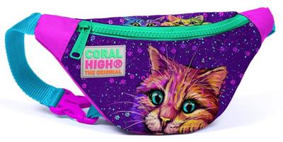Coral High Mor Kedi Üçlü Okul Çantası ve Bel Çantası Seti