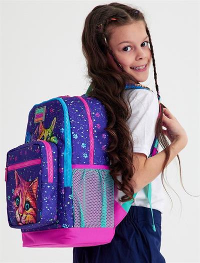 Coral High Mor Kedi dört bölmeli İlkokul Sırt Çantası ve Kalemlik Seti - Kız Çocuk
